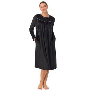 NEW NWT Black Sz Medium Soft Stretchy Velour Lounge Night Gown Side Pockets ARIA
